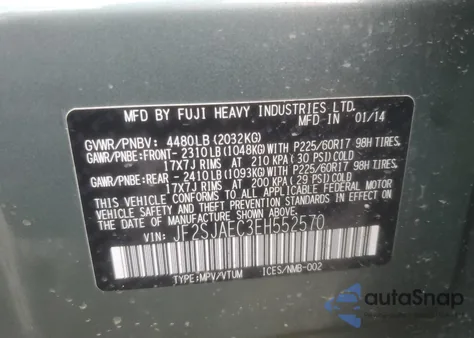 2014 Subaru Forester 2.5I Premium z USA, uszkodzony, nr VIN JF2SJAEC3EH552570